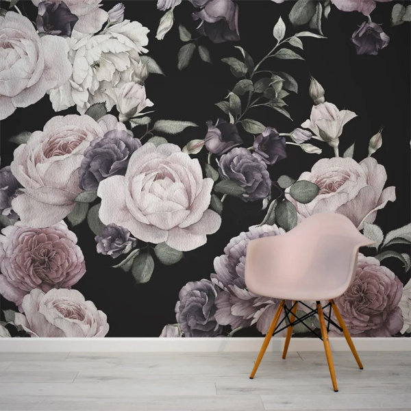 Papel de Parede Floral Escuro Rosa e Roxo MP
