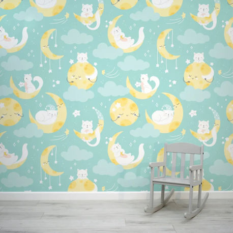 Papel de Parede Gatinhos e Lua Azul MP