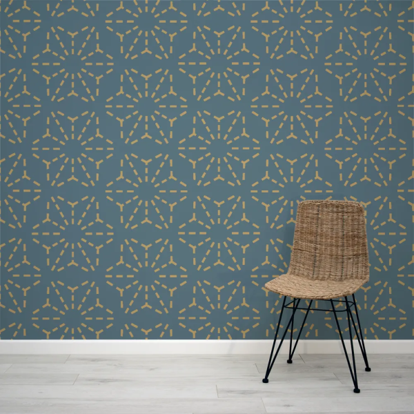 Papel de Parede Estrela Japonesa Dourada e Azul MP