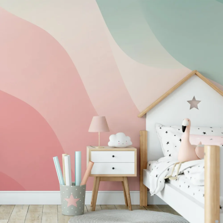 Papel de Parede Ondas Pastel Rosa e Azul MP