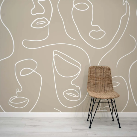 Papel de Parede Rostos Abstratos em Preto e Branco MP