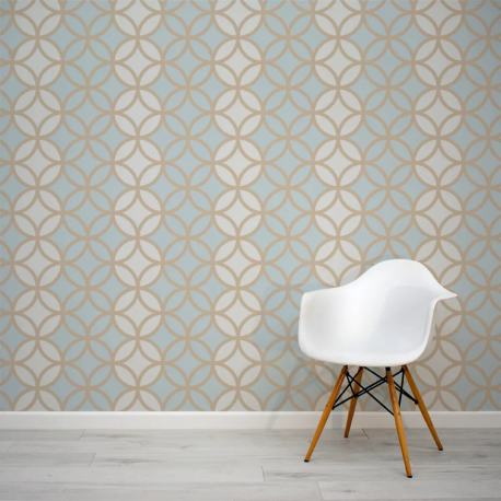 Papel de Parede Crculos Art Dco em Creme e Azul MP