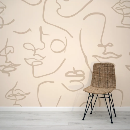 Papel de Parede Arte Abstrata Bege com Rosto MP