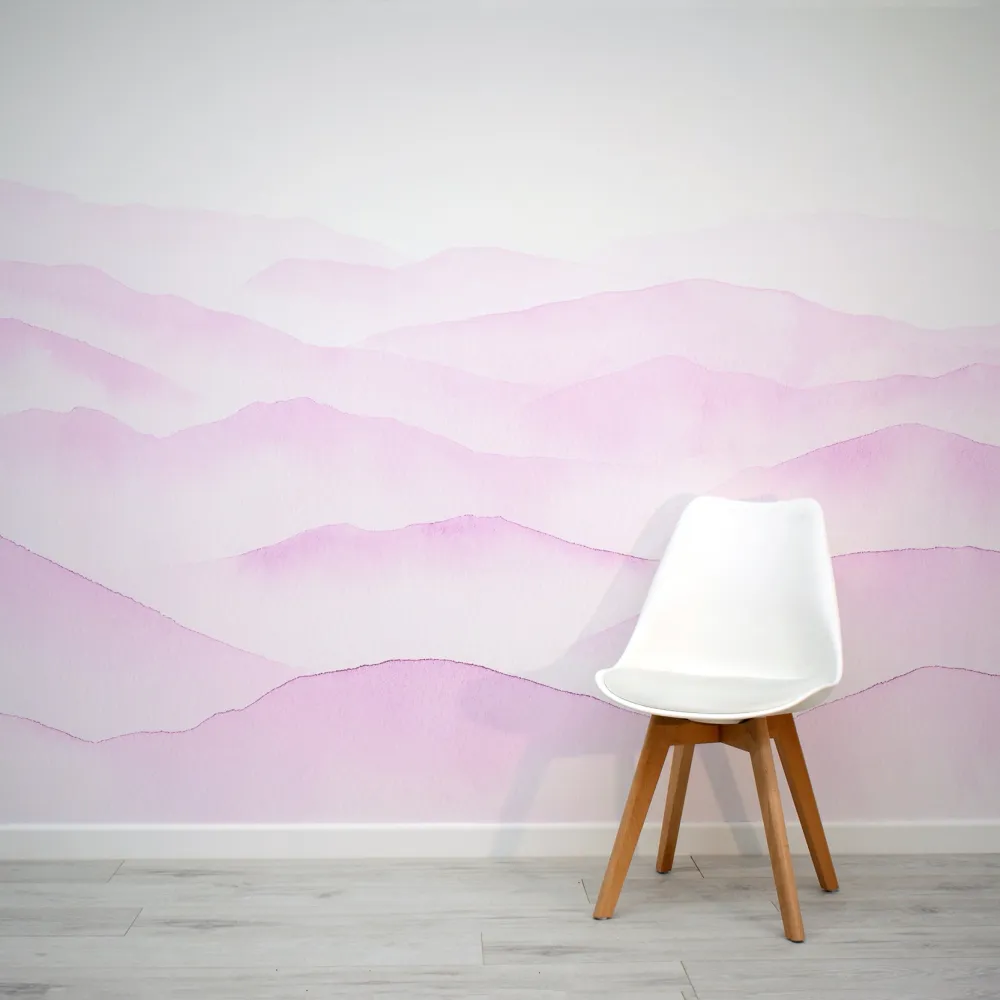 Papel de Parede Montanhas Aquarela Rosa MP