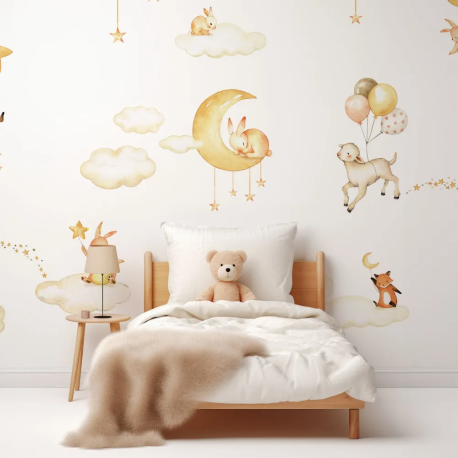 Papel de Parede Cu Dourado com Animais Noturnos MP