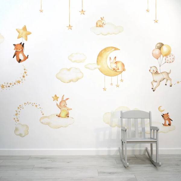 Papel de Parede Cu Dourado com Animais Noturnos MP