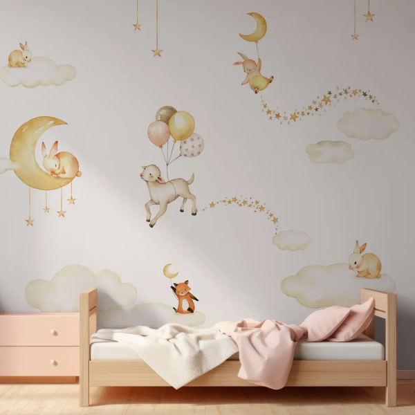 Papel de Parede Cu Dourado com Animais Noturnos MP