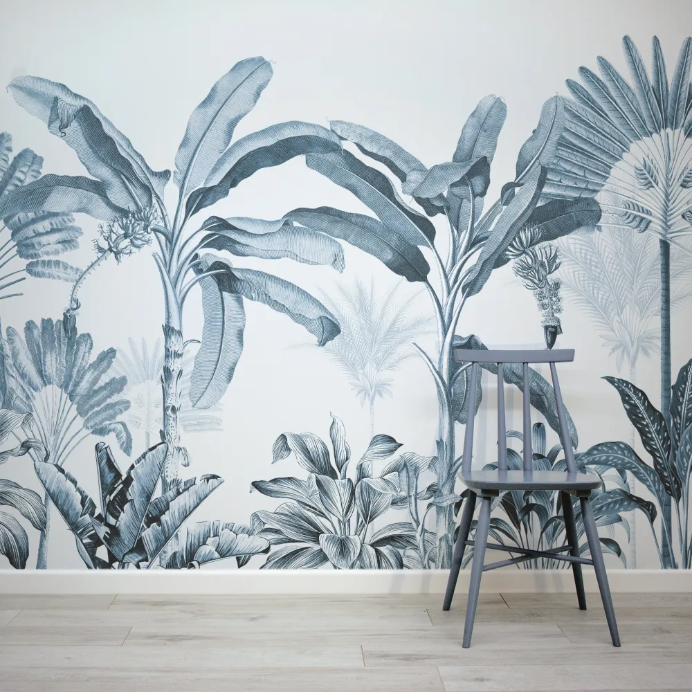 Papel de Parede Tropical Azul Vintage MP