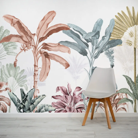 Papel de Parede Tropical Vintage em Marrom e Verde-gua MP