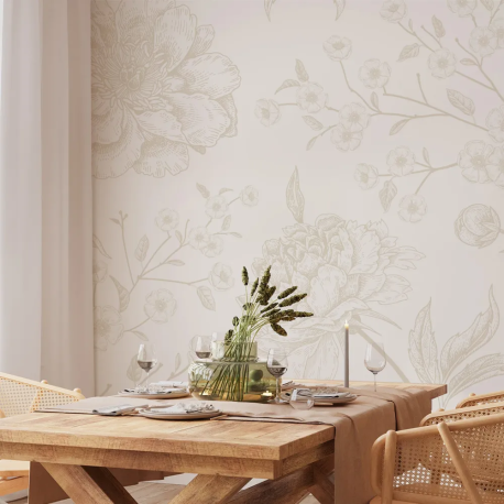 Papel de Parede Floral Minimalista em Tons Suaves MP