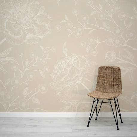 Papel de Parede Floral Bege Sutil MP