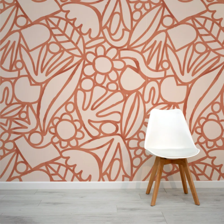 Papel de Parede Floral Laranja Aquarela MP