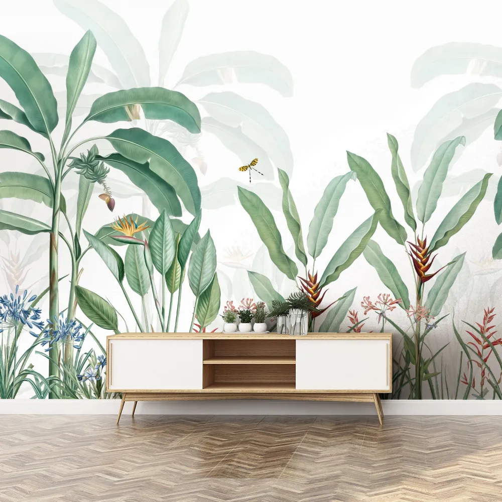 Papel de Parede Floresta Tropical com Folhas de Bananeira MP