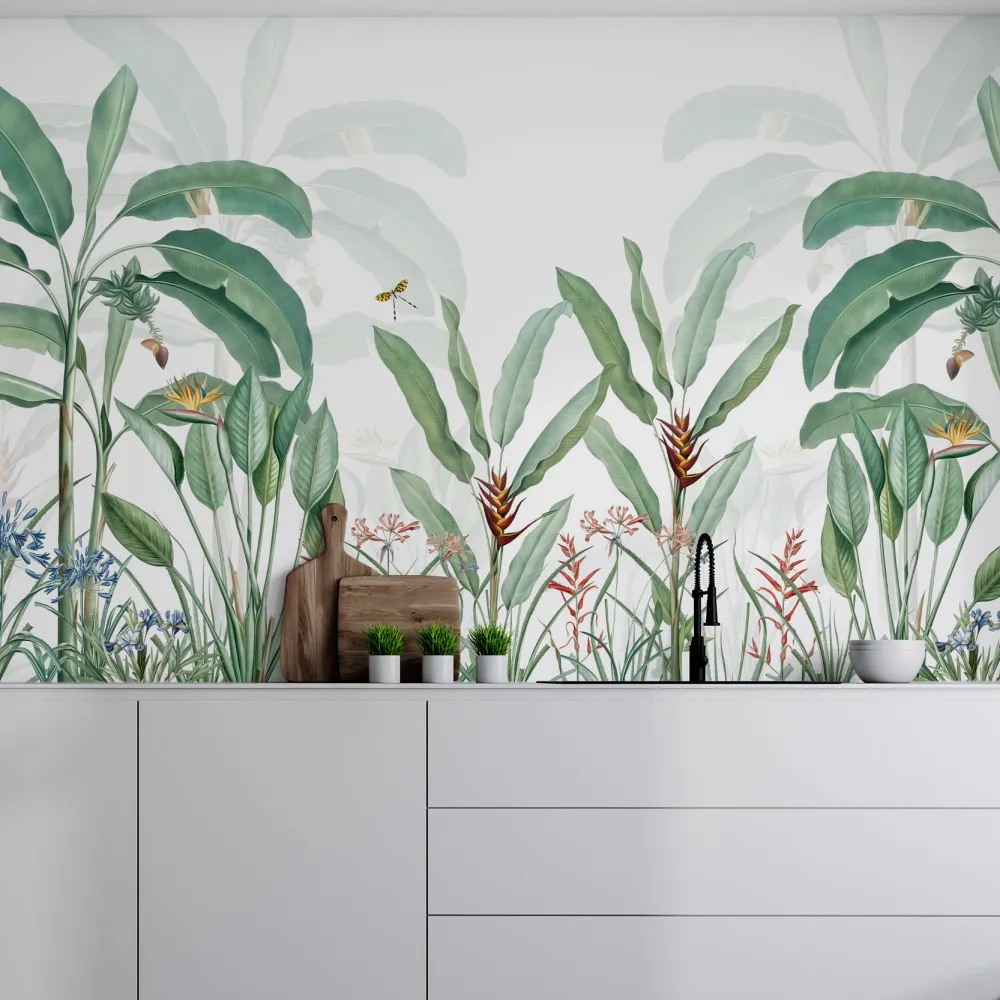 Papel de Parede Floresta Tropical com Folhas de Bananeira MP