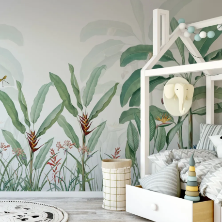 Papel de Parede Floresta Tropical com Folhas de Bananeira MP