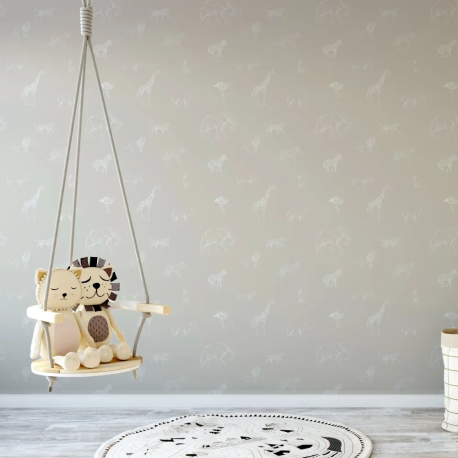 Papel de Parede Animais da Safari em Tons Creme MP