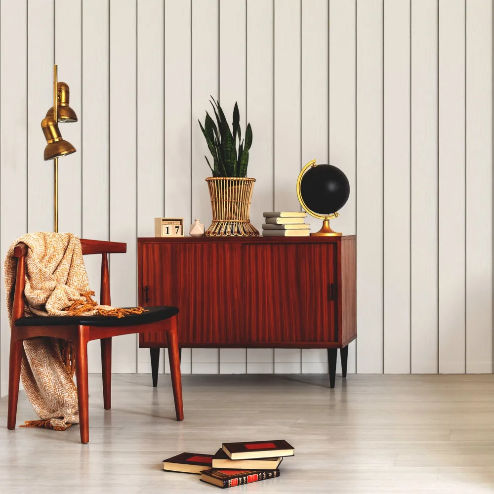 Papel de Parede Madeira Vertical Bege MP