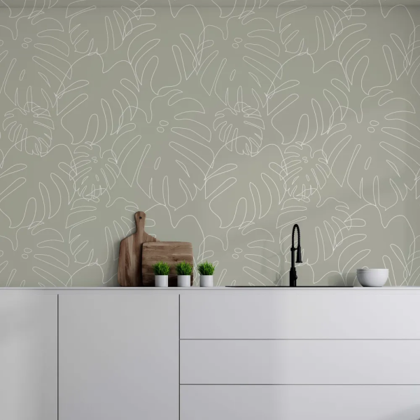 Papel de Parede Folhas de Monstera Minimalista Verde MP