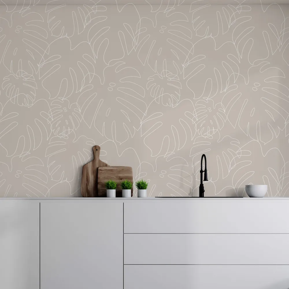 Papel de Parede Folhas de Monstera Minimalista Bege MP