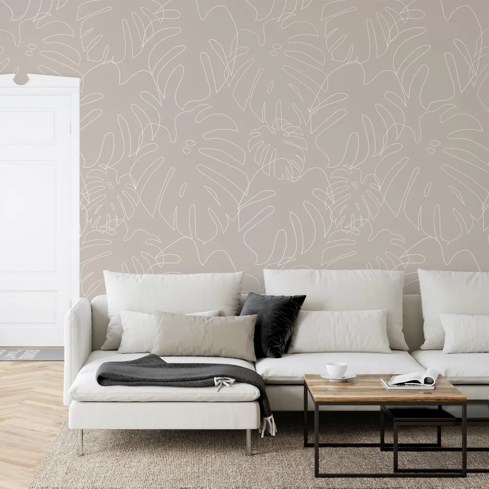 Papel de Parede Folhas de Monstera Minimalista Bege MP