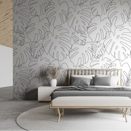 Papel de Parede Folhas de Monstera Minimalistas em Preto e Branco MP
