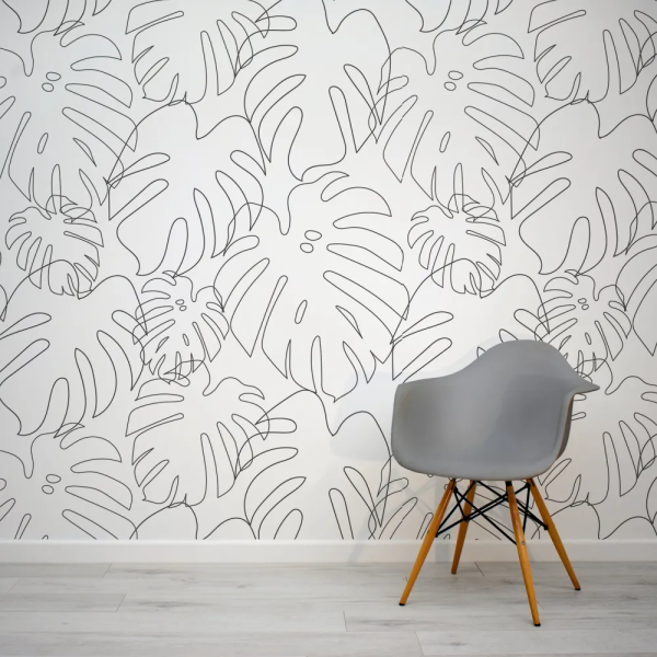 Papel de Parede Folhas de Monstera Minimalistas em Preto e Branco MP