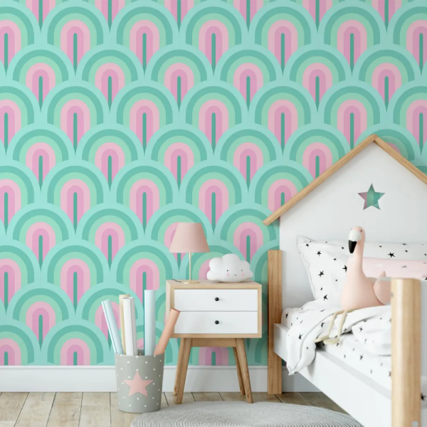 Papel de Parede Arcos Circulares Rosa e Azul MP