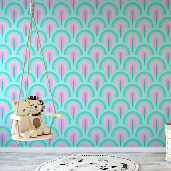 Papel de Parede Arcos Circulares Rosa e Azul MP