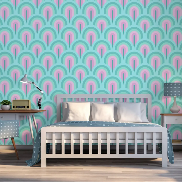 Papel de Parede Arcos Circulares Rosa e Azul MP