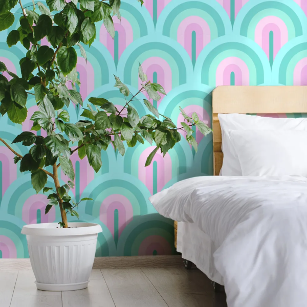 Papel de Parede Arcos Circulares Rosa e Azul MP