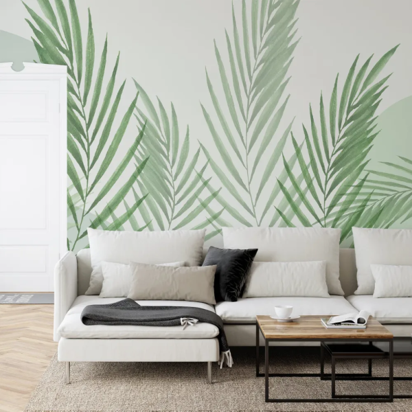 Papel de Parede Aquarela Folhas Verdes Minimalistas MP