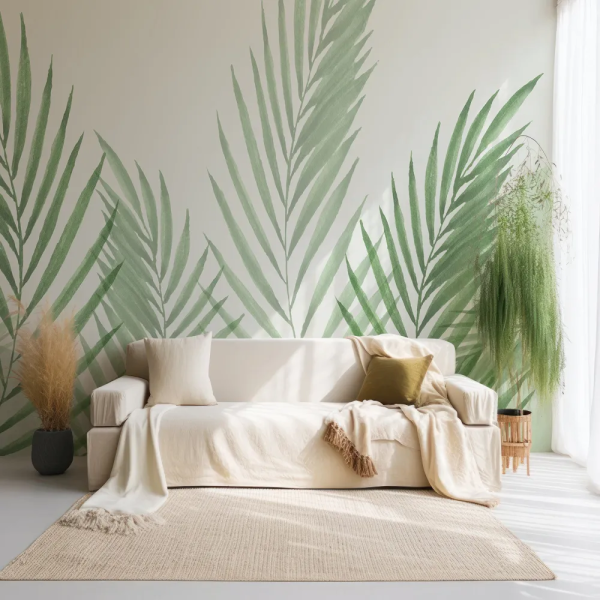 Papel de Parede Aquarela Folhas Verdes Minimalistas MP