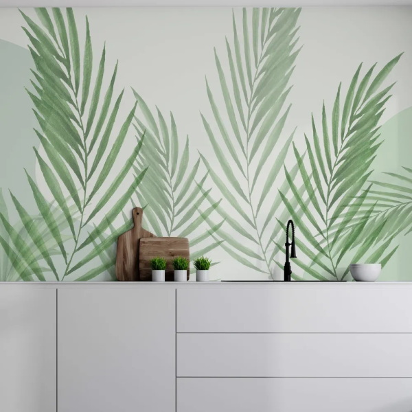 Papel de Parede Aquarela Folhas Verdes Minimalistas MP