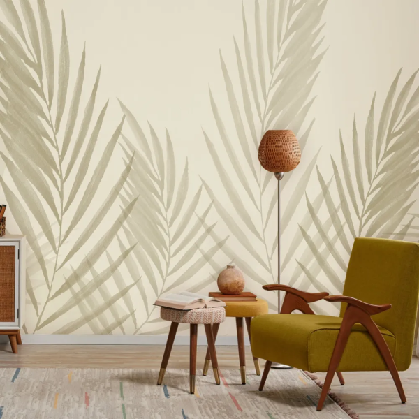 Papel de Parede Aquarela Folhas Minimalistas Greige MP