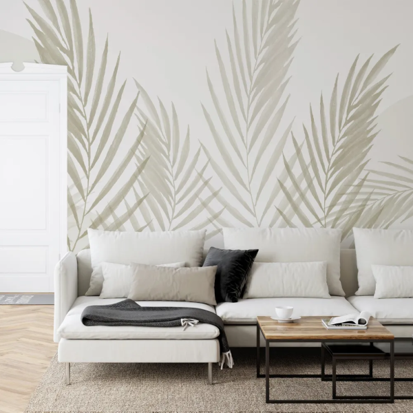 Papel de Parede Aquarela Folhas Minimalistas Greige MP