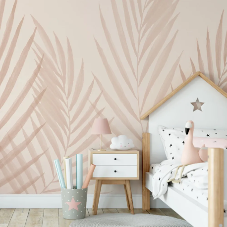 Papel de Parede Aquarela Folhas Minimalistas em Tons de Rosa MP