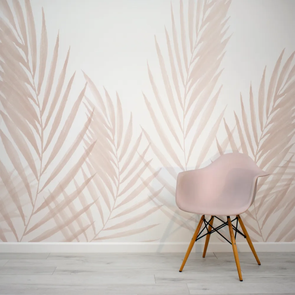 Papel de Parede Aquarela Folhas Minimalistas em Tons de Rosa MP