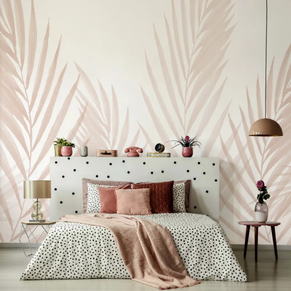 Papel de Parede Aquarela Folhas Minimalistas em Tons de Rosa MP