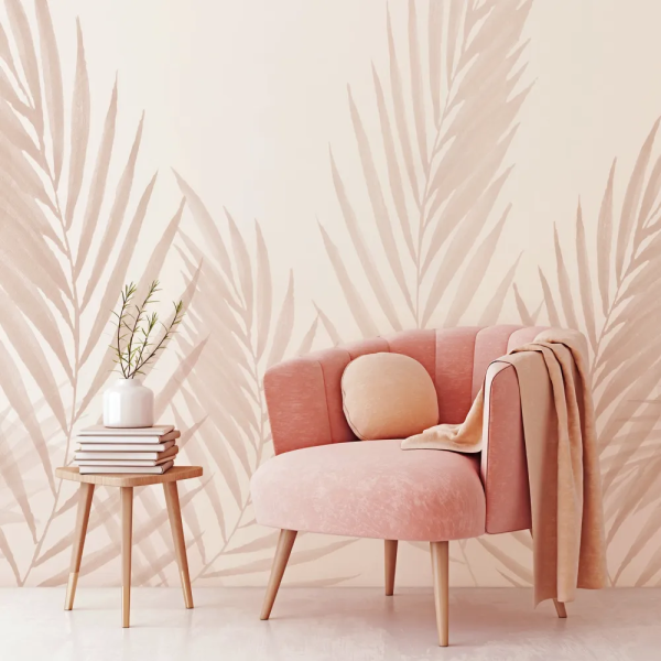 Papel de Parede Aquarela Folhas Minimalistas em Tons de Rosa MP