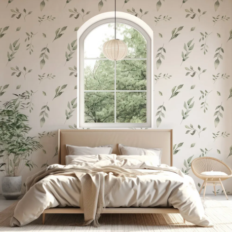 Papel de Parede Aquarela Folhas Verdes Botnicas MP