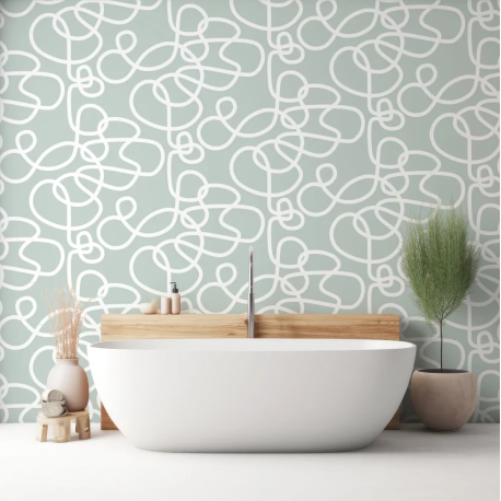 Papel de Parede Linhas Brancas Abstratas em Verde Mint MP