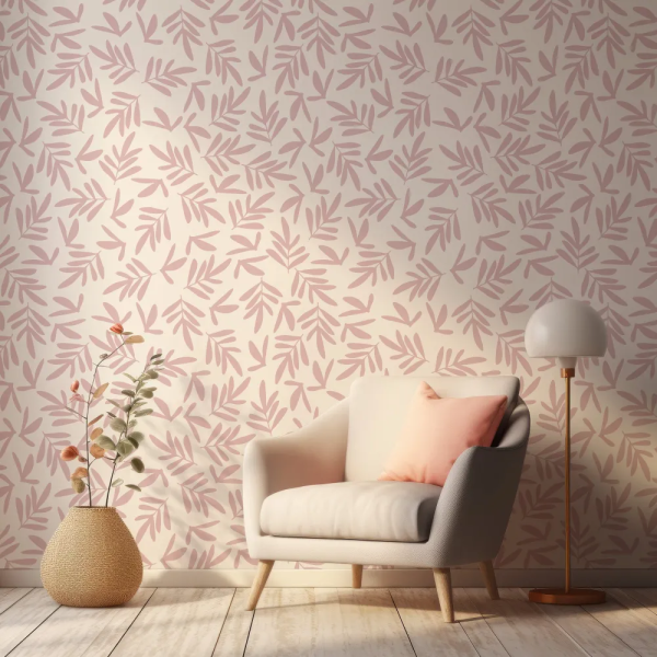 Papel de Parede Folhas Rosadas Neutras MP