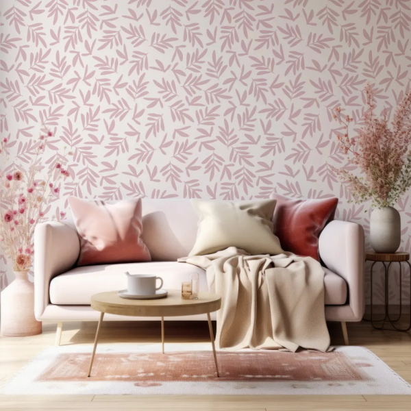Papel de Parede Folhas Rosadas Neutras MP