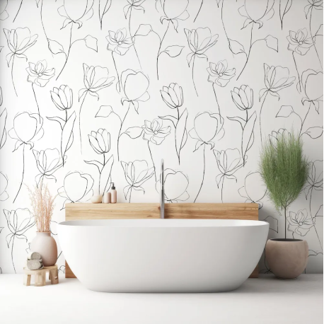 Papel de Parede Flores Esboadas Monocromticas MP