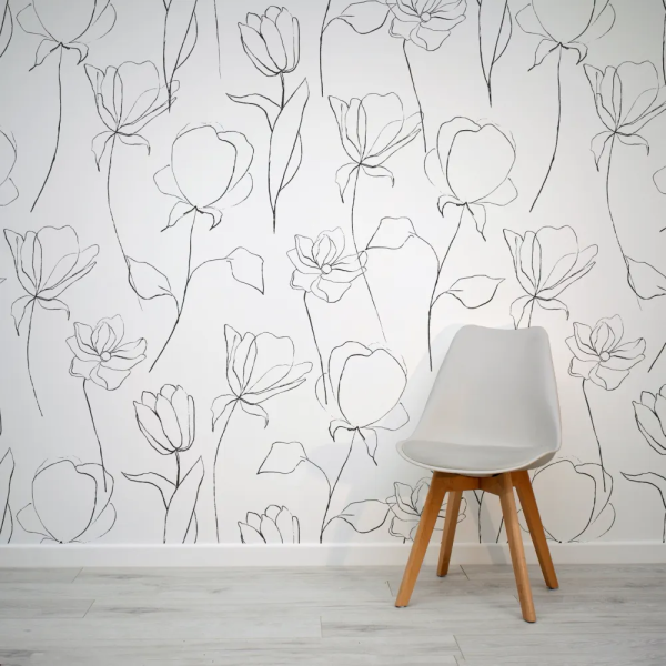 Papel de Parede Flores Esboadas Monocromticas MP