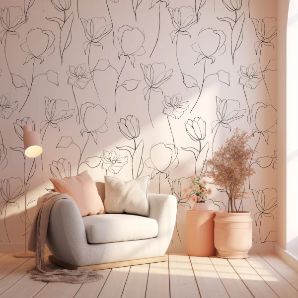 Papel de Parede Flores Esboadas Monocromticas MP