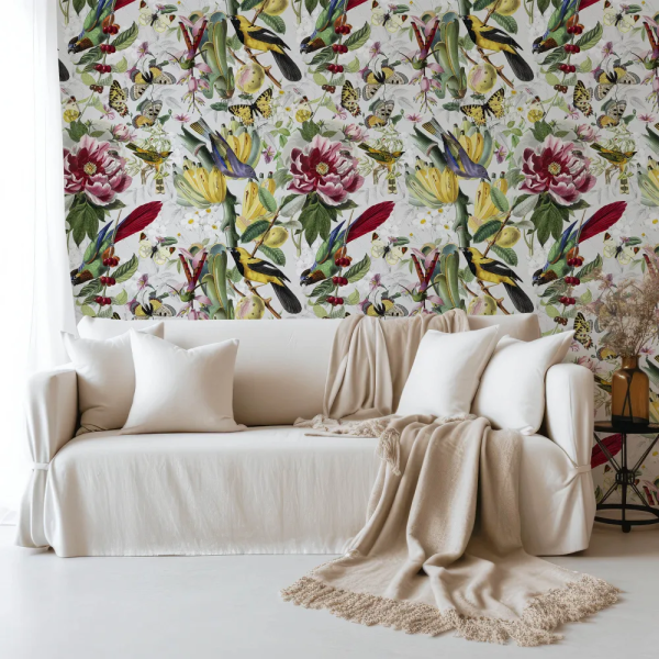 Papel de Parede Flores, Aves e Borboletas MP