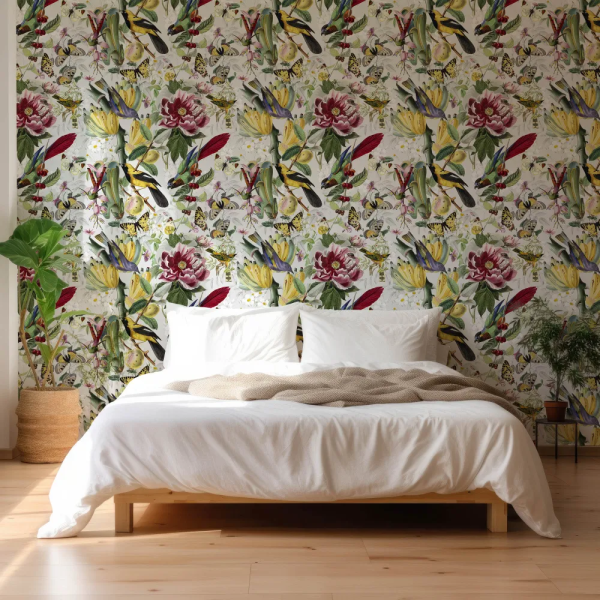 Papel de Parede Flores, Aves e Borboletas MP