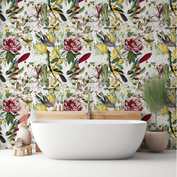 Papel de Parede Flores, Aves e Borboletas MP