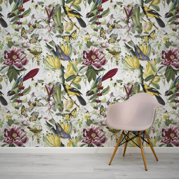 Papel de Parede Flores, Aves e Borboletas MP